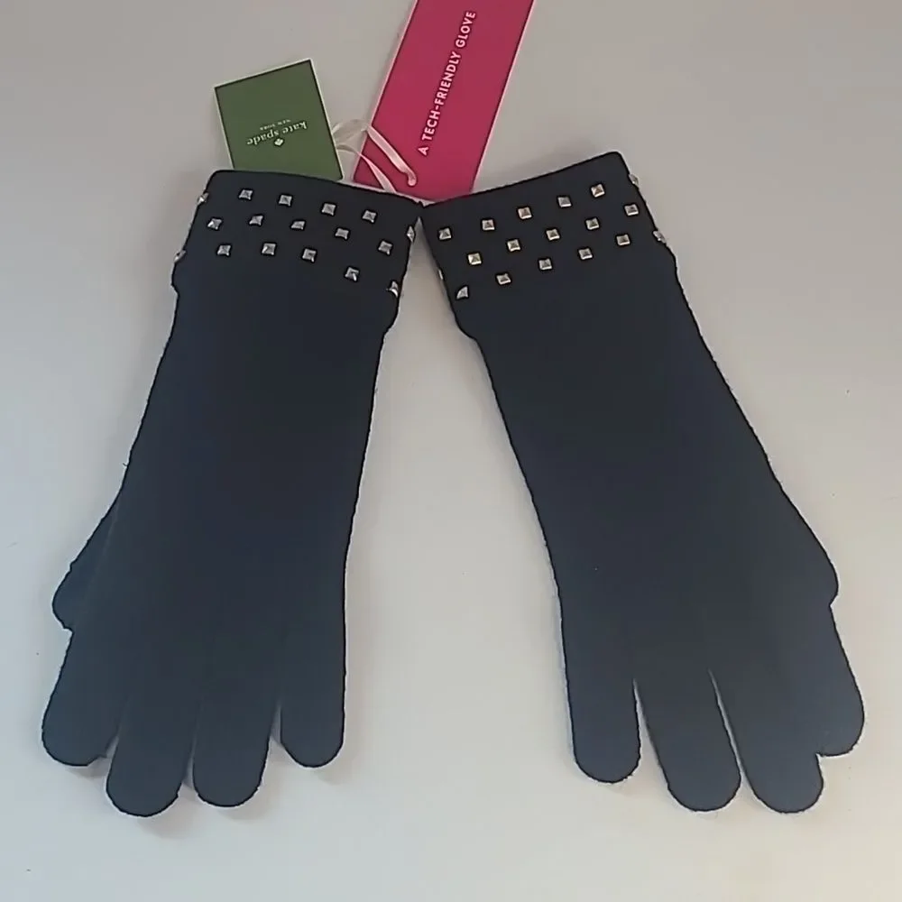 Kate Spade Embellished Gold Studs Tech Friendly Wool BlendGloves Black